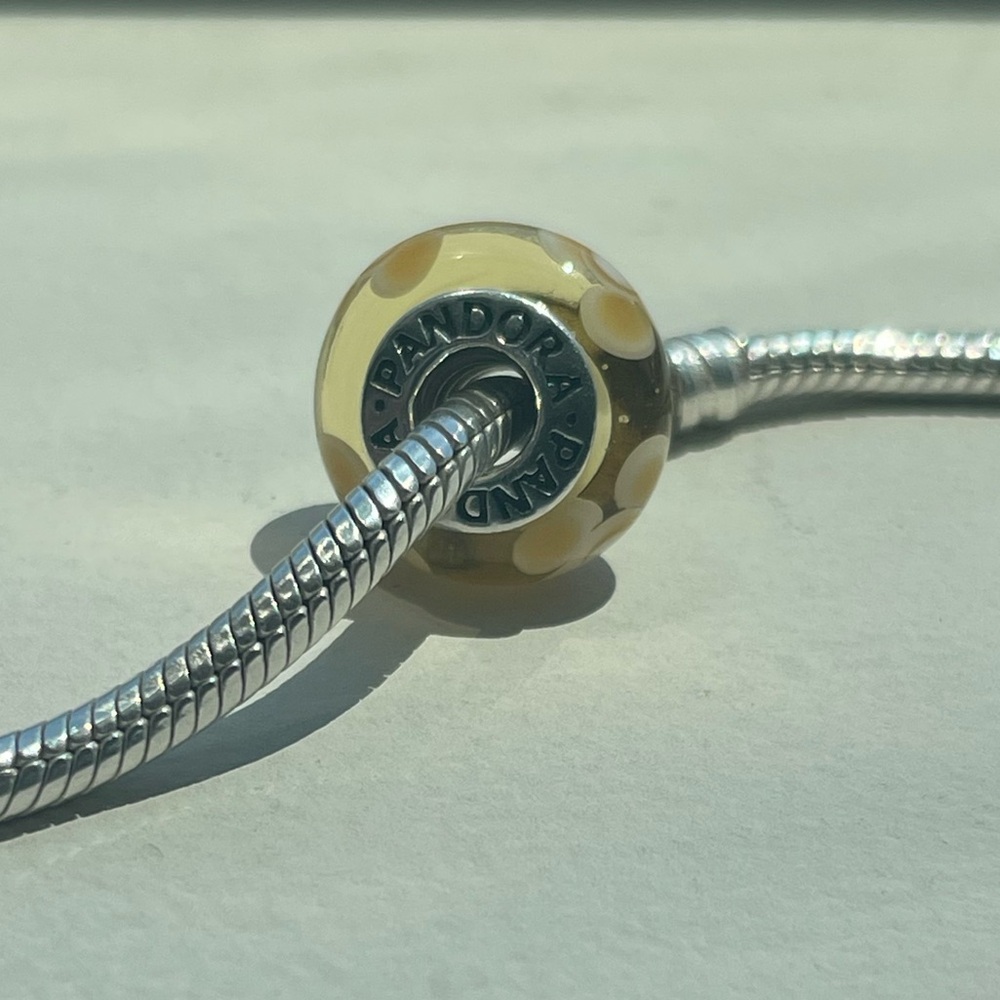 Retired Pandora Murano Glass Charm - Yellow Flowers